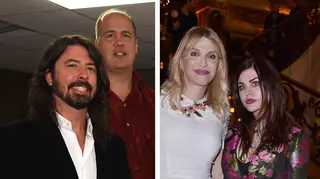 Nirvana's Dave Grohl and Krist Novoselic and Courtney Love and Kurt Cobain's daughter Frances Bean Cobain