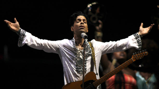Prince performs at Day 2 of the Coachella Music And Arts Festival on April 26, 2008 at Empire Polo Grounds in Indio, California.