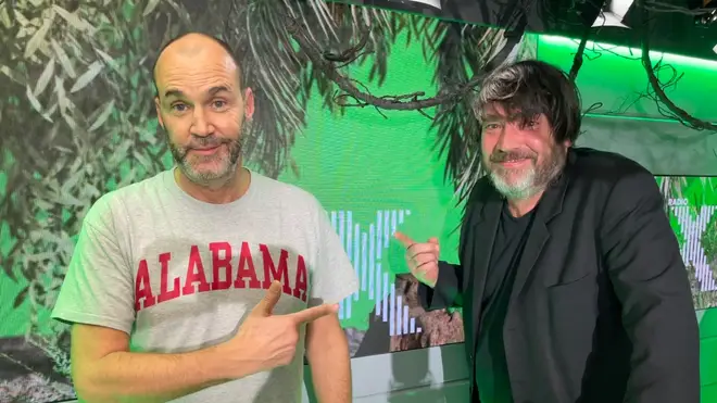 Johnny Vaughan and Alex James in the Radio X studio, 17th November 2022