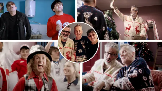 Lightning Seeds' Ian Broudie, David Baddiel and Frank Skinner in the Three Lions (It's Coming Home For Christmas) official video