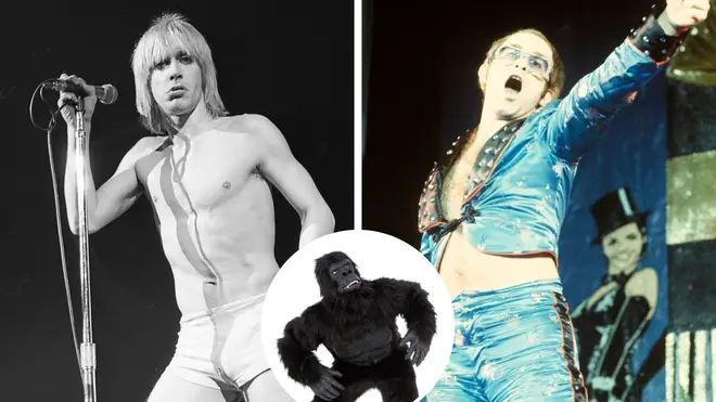 Iggy Pop, Elton John with a gorilla inset