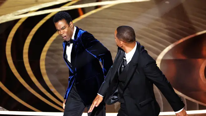 Will Smith slaps Chris Rock onstage during the show  at the 94th Academy Awards at the Dolby Theatre at Ovation Hollywood on Sunday, March 27, 2022.