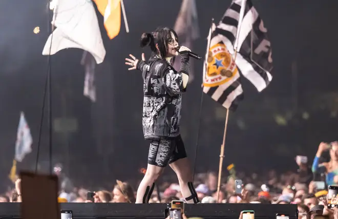 Billie Elish performs on the main Pyramid Stage at the 2022 Glastonbury Festival