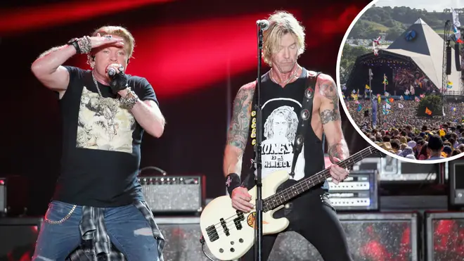 Guns N' Roses with Glastonbury Festival inset