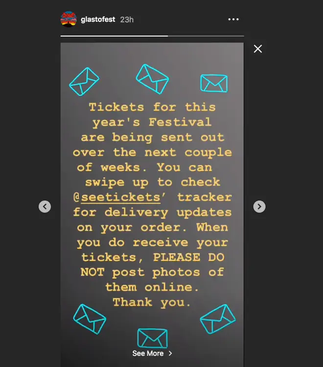 Glastonbury organisers warn festival-goers not to post photos of tickets online in Instagram Stories post