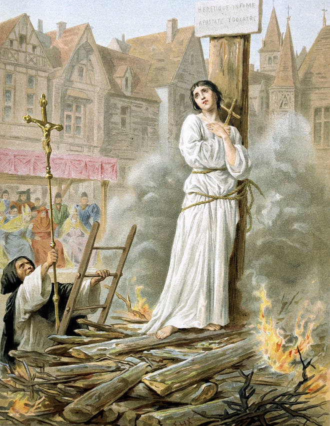 This is exactly how Joan of Arc felt: the Maid of Orleans is burnt at the stake in the market place at Rouen after being tried for heresy, 30th May 1431.