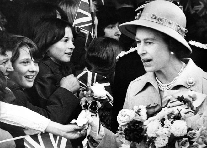 Queen Elizabeth II on the North East Leg of The Jubilee Tour 1977.
