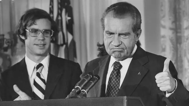 Richard "Tricky Dicky" Nixon addresses the White House staff during his resignation as 37th President of the United States, 9th August 1974.