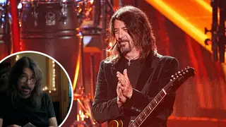 Foo Fighters' Dave Grohl with his appearance in a Super Bowl ad inset