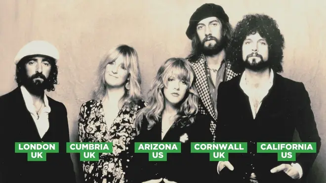 The classic line-up of Fleetwood Mac with John McVie, Christine McVie, Stevie Nicks, Mick Fleetwood, and Lindsey Buckingham.