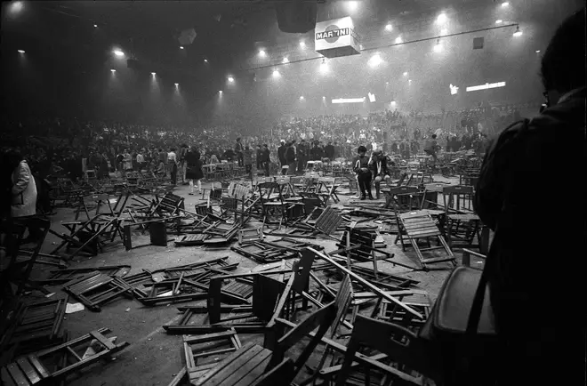 Damaged furniture after a Rolling Stones in Zurich, 18 April 1967