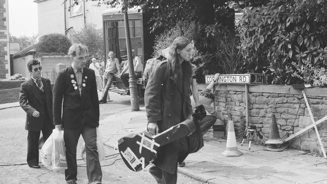 The cast of the Young Ones seen here filming on location at  Codrington Road, Bristol