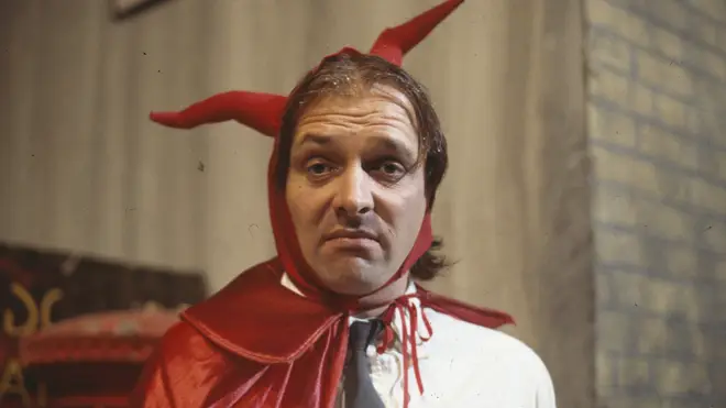 Rik Mayall wearing a devil costume in a scene from episode Accident of the BBC television sitcom Bottom