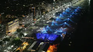 1.2 million fans watch The Rolling Stones play Copacabana Beach in Rio de Janeiro, Brazil, 18 February 2006