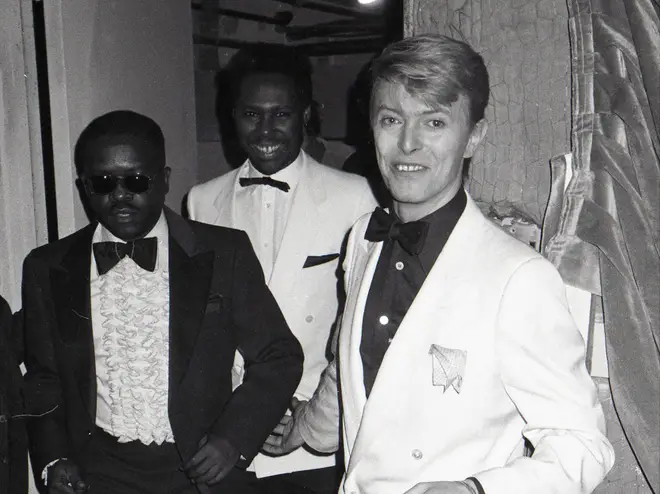 Songwriter Otis Blackwell, Nile Rodgers and David Bowie shortly before the release of Let's Dance in 1983.