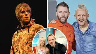 Liam Gallagher, Soccer AM's early hosts Tim Lovejoy and Helen Chamberlain and current hosts John Fendley and Jimmy Bullard