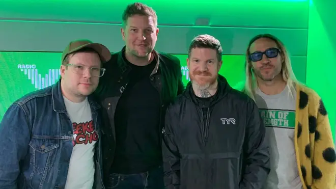 Fall Out Boy's Patrick Stump, Radio X's Dan O'Connell, FOB's Andy Hurley and Pete Wentz