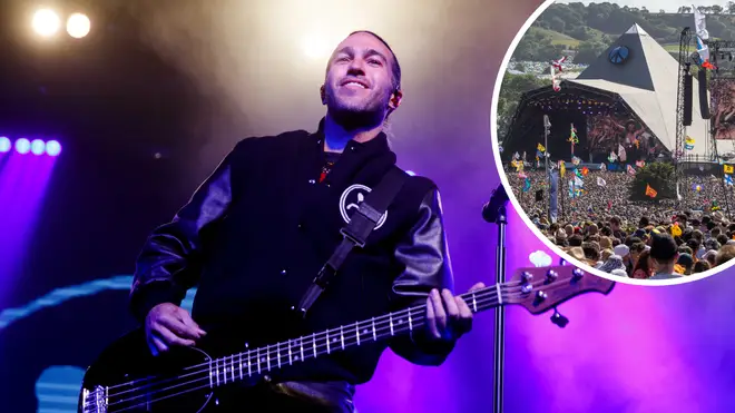 Fall Out Boy's Pete Wentz with Glastonbury's Pyramid Stage inset