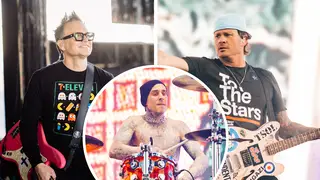 Blink 182's Mark Hoppus, Travis Barker and Tom DeLonge at Coachella 2023