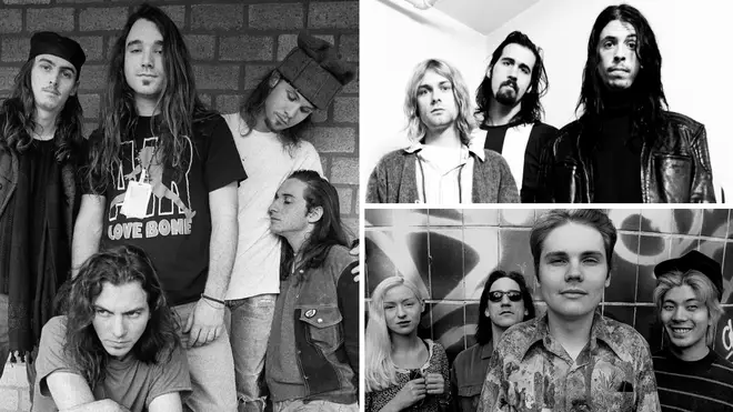 Classic GRUNGE acts: Pearl Jam, Nirvana and Smashing Pumpkins in their early 90s prime.
