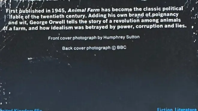 The back cover of the early 1980s edition of Animal Farm, published by Penguin. Spot the album title.
