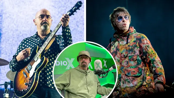 Paul 'Bonehead' Arthurs, Liam Gallagher & Bonehead at Radio X inset