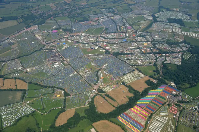 Glastonbury festival from the air