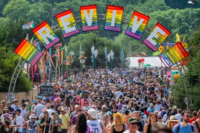 Crowds walk under the Revive arch - Thursday at 2023 Glastonbury Festival in 2023