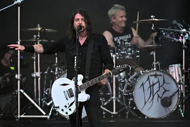 Dave Grohl and Josh Freese performing on the Pyramid Stage with Foo Fighters, 23rd June 2023.