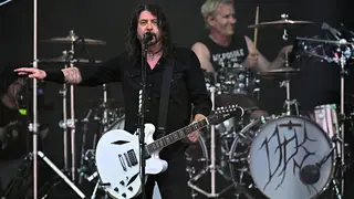 Dave Grohl and Josh Freese performing on the Pyramid Stage with Foo Fighters, 23rd June 2023.