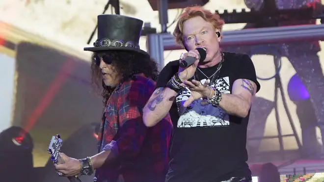 Guns N' Roses performing on the Pyramid Stage at Glastonbury 2023