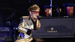 Elton John performs on the Pyramid Stage at Glastonbury 2023