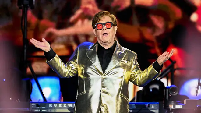Elton John performs on stage at Glastonbury 2023