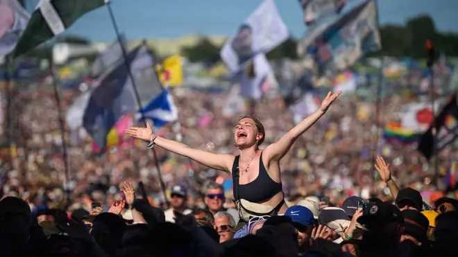 The Pyramid Stage crowds at Glastonbury 2023