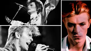 David Bowie in 1973, 1976 and 1987.