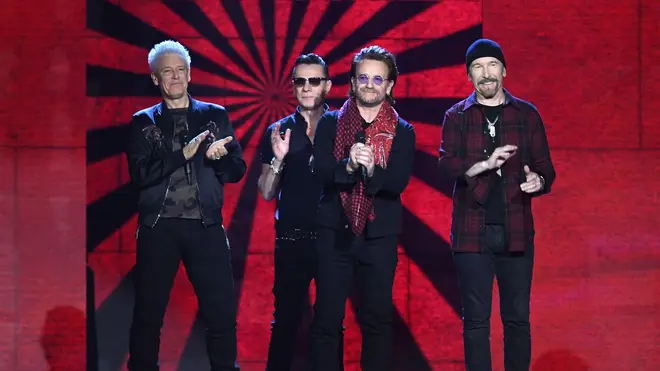 U2 on stage during the MTV Europe Music Awards 2017