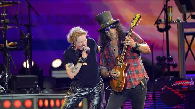 Axl Rose and Slash of Guns N' Roses performing on the Pyramid Stage at Glastonbury: Saturday 24th June, 2023.