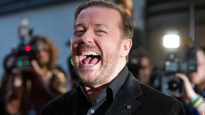 Ricky Gervais at a screening of Muppets Most Wanted at the Curzon Mayfair in London. 24 March 2014.