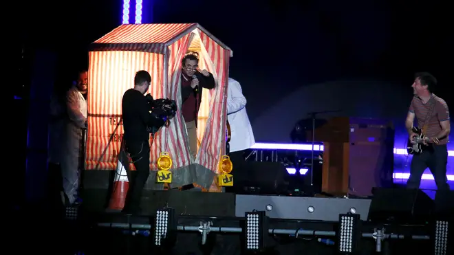 Phil Daniels helps Blur perform Parklife at Wembley Stadium