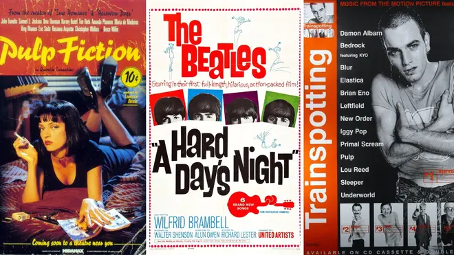 Three notable film soundtracks: Pulp Fiction, A Hard Day's Night and Trainspotting