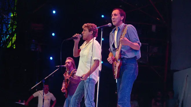 John Entwistle, Roger Daltrey and Pete Townshend of The Who at Live Aid, 1985