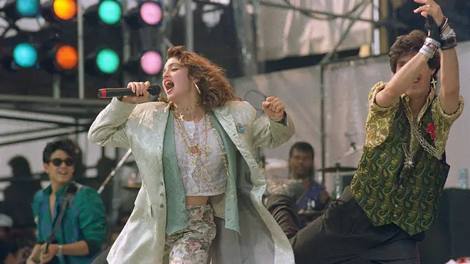 Madonna performs onstage at JFK Stadium in Philadelphia as part of the US leg of Live Aid