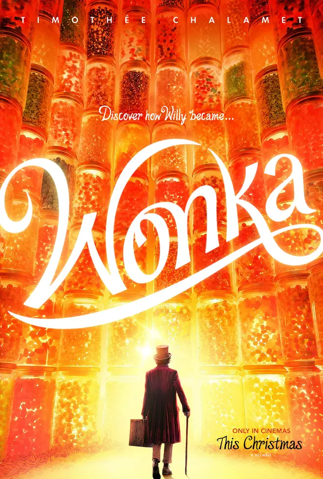 The official poster for Wonka, starring Timothée Chalamet