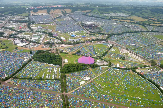 The Glastonbury site seen from the air in 2017