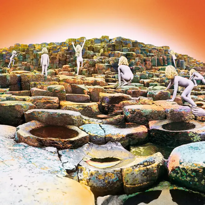 The gatefold cover of Led Zeppelin's Houses Of The Holy (1973) featuring a collage of children Stefan and Samantha Gates, clambering up the Giant's Causeway in Northern Ireland.