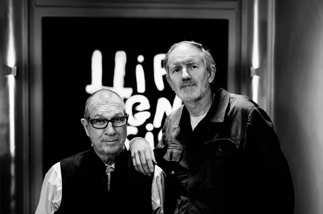 Aubrey "Po" Powell and director Anton Corbijn during the making of the documentary Squaring The Circle (The Story Of Hipgnosis).