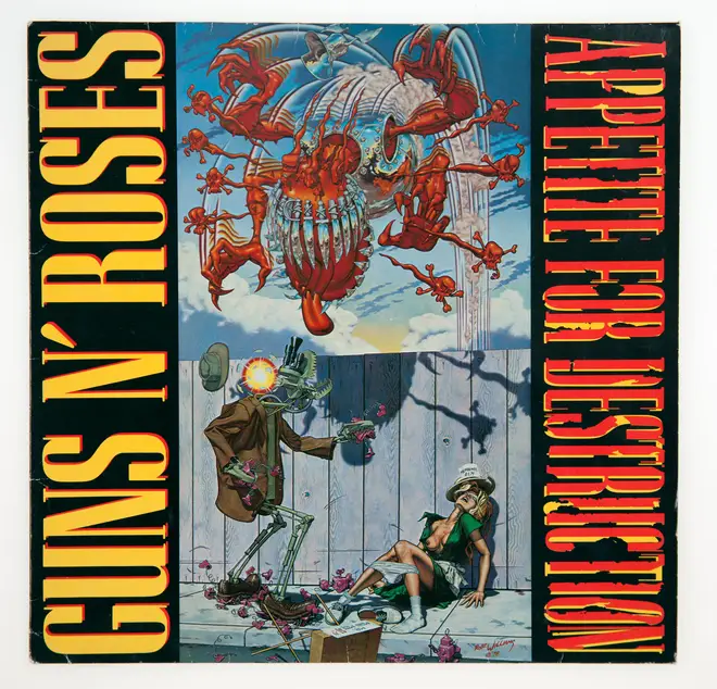 The controversial Appetite for Destruction album cover featuring art by Robert WIlliams.