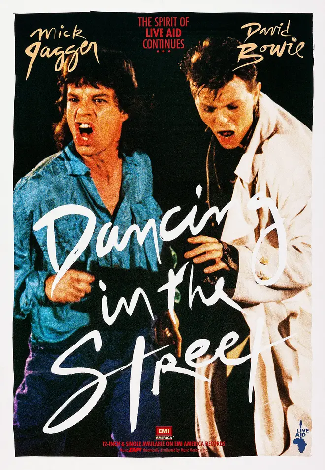 A promo poster for the Mick Jagger/David Bowie single Dancing In The Street.