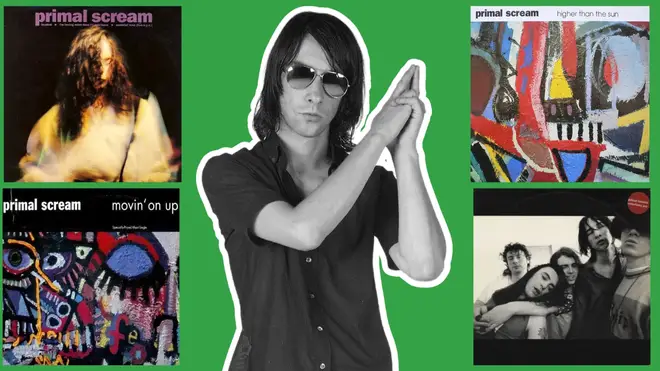 Bobby Gillespie and some of Primal Scream's biggest hits: Loaded, Movin' On Up, Higher Than The Sun and Rocks