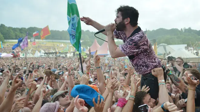 Foals performing at The Park Stage, Glastonbury 2019